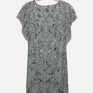 Johnny Was Silver Beaded Sheer Overlay Dress
